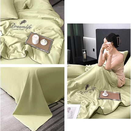 Set Luxury + pilotă ușoară inclusă din Mătase, 4 piese, pat dublu, kaki, Cod: FMY2