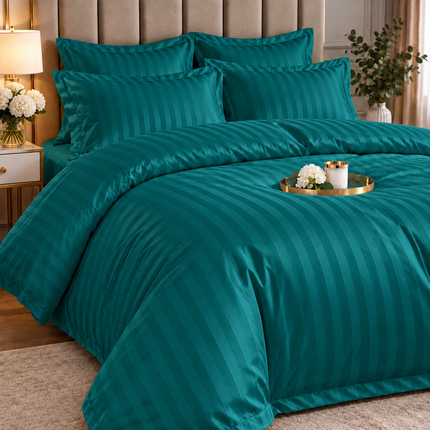 Lenjerie de Lux din Damasc Finetat Deluxe cu 6 piese-cearșaf de pat cu elastic Cod: DAE322