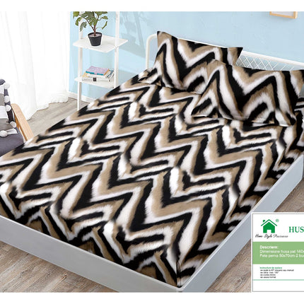 Husă de pat cu elastic din Bumbac Finet + 2 Fețe de Pernă, 140x200, Cod: DRM435