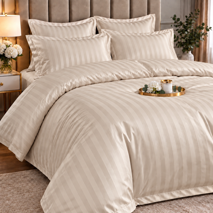 Lenjerie de Lux din Damasc Finetat Deluxe cu 6 piese-cearșaf de pat cu elastic Cod: DAE316