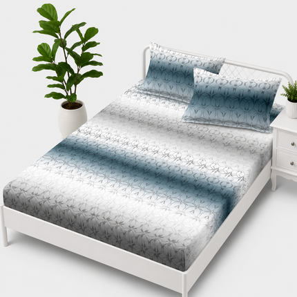 Husă de pat cu elastic din Bumbac Finet + 2 Fețe de Pernă, 160x200, Cod: DRS24