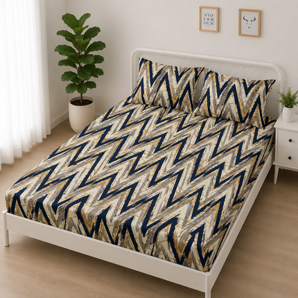 Husă de pat cu elastic din Bumbac Finet + 2 Fețe de Pernă, 160x200, Cod: DRS12