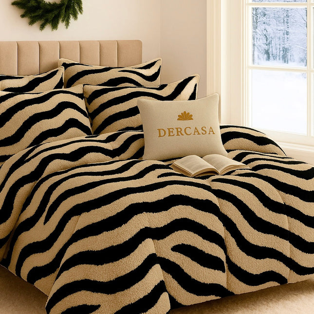 Set Premium Cocolino Zebra – Lenjerie Plușată cu Elastic (4 Piese), Cod: ZBC2