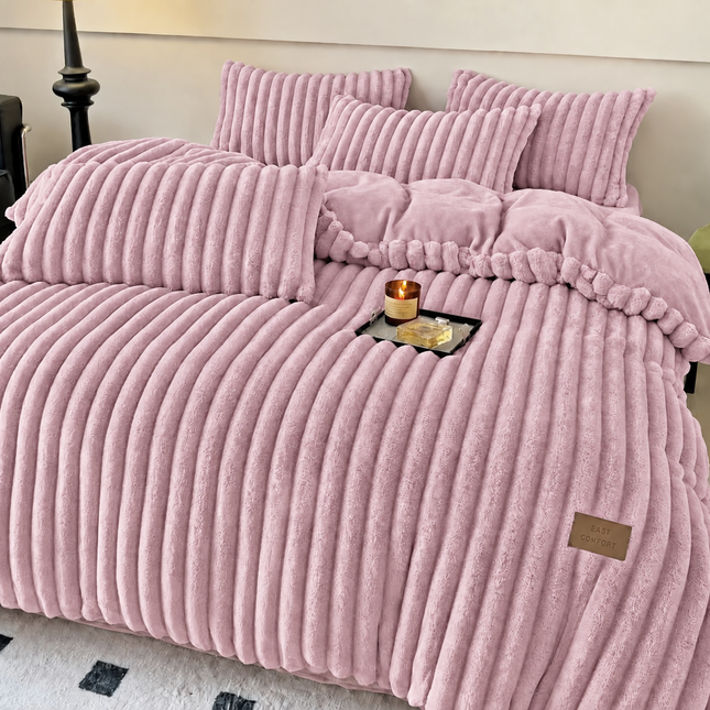 Lenjerie de Pat Plush Velvet Premium, 4 Piese, husă cu Elastic, Cod: PVL2