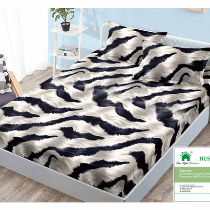 Husă de pat cu elastic din Bumbac Finet + 2 Fețe de Pernă, 160x200, Cod: DRM127