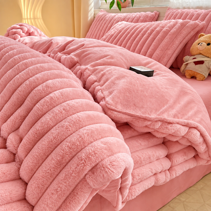 Lenjerie de Pat Plush Velvet Premium, 4 Piese, husă cu Elastic, Cod: PVL1