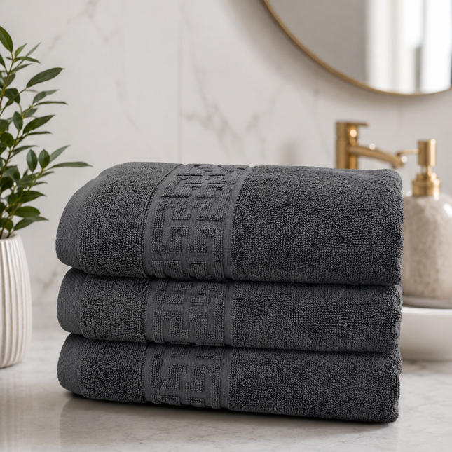 Set de 3 prosoape din bumbac 100% cu putere mare de absortie Dark Grey – 70 x 130 cm Elegance Cod: 15790PR