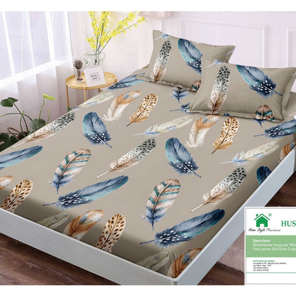 Husă de pat cu elastic din Bumbac Finet + 2 Fețe de Pernă, 160x200, Cod: DRM57