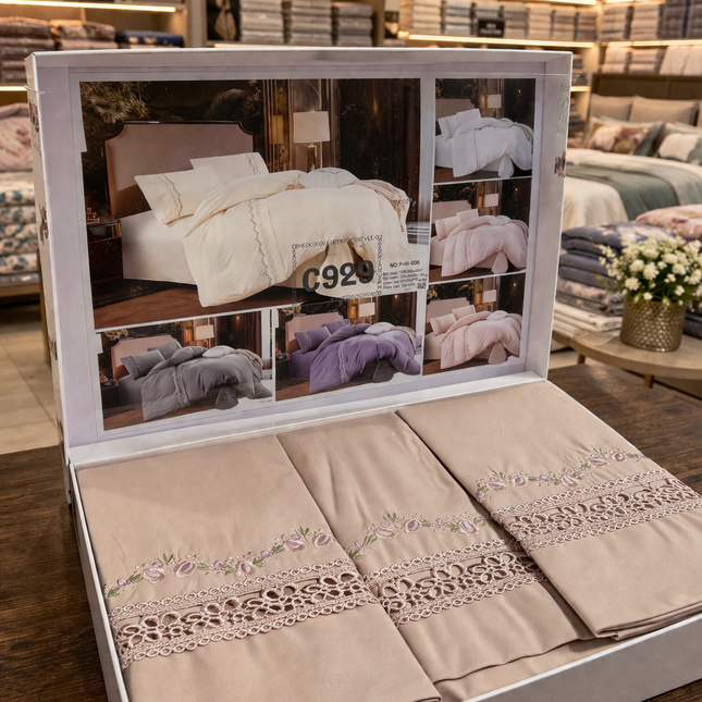 Set de Pat Luxury „Dantelă” și “Broderie”– P-H-006 Roz Prăfuit
