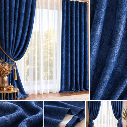 Draperii Sena – Set 2 bucăți, Jacquard Elegant, Albastru Regal, cu rejansă, Cod: SNA2