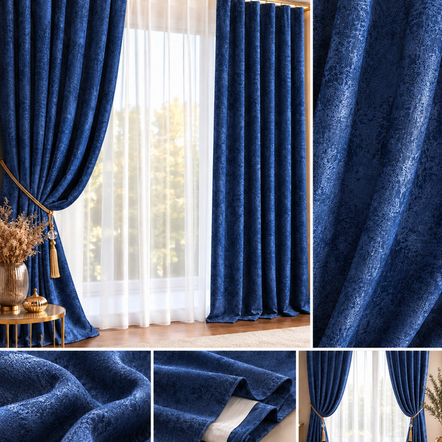 Draperii Sena – Set 2 bucăți, Jacquard Elegant, Albastru Regal, cu rejansă, Cod: SNA2