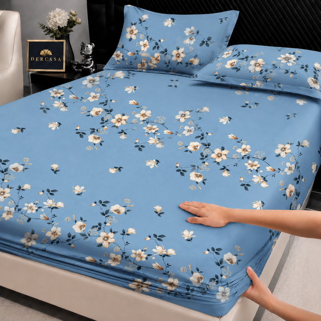 Husă de pat cu elastic din Bumbac Finet + 2 Fețe de Pernă, 140x200, Cod: DRW41