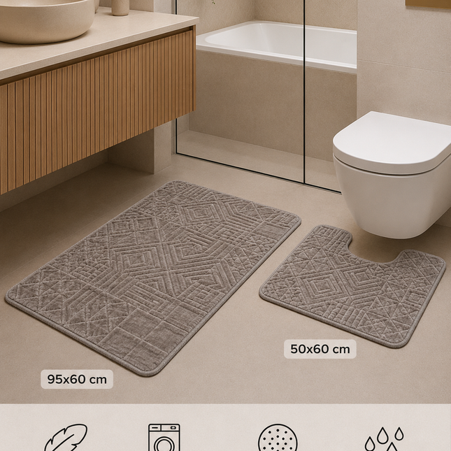 Covorașe de baie premium – Set 2 piese, ultra-absorbante și antiderapante, Cod: PBAY7