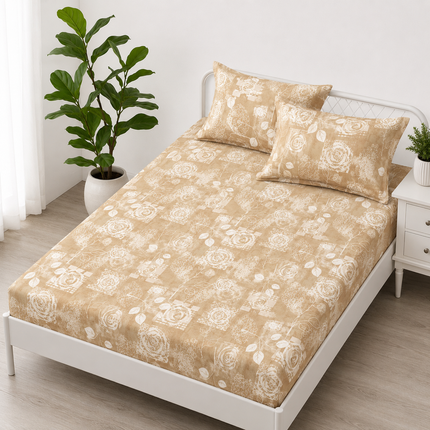 Husă de pat cu elastic din Bumbac Finet + 2 Fețe de Pernă, 160x200, Cod: DRS22