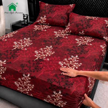 Husă de pat cu elastic din Bumbac Finet + 2 Fețe de Pernă, 180x200, Cod: DRM170
