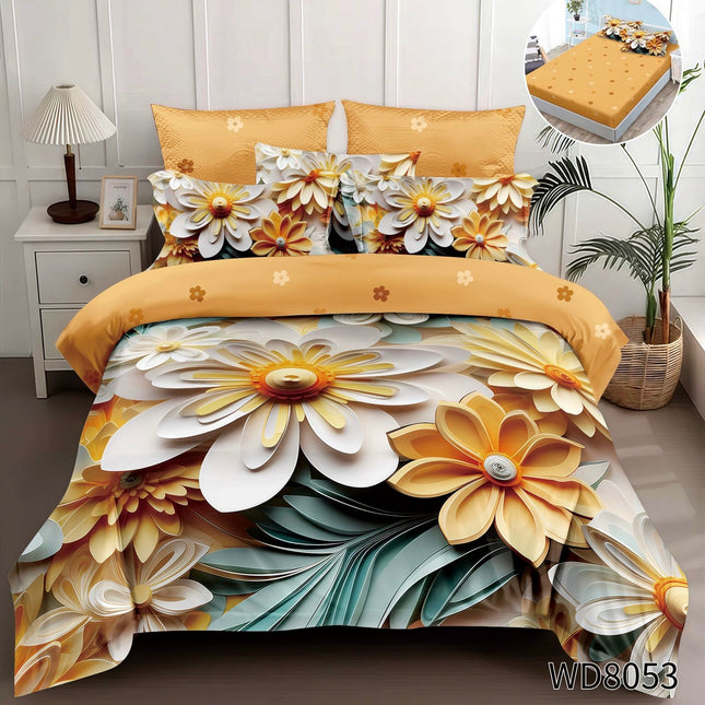 Lenjerie Premium cu efect panoramic 5D, cearșaf cu elastic, Cod: CDC-41