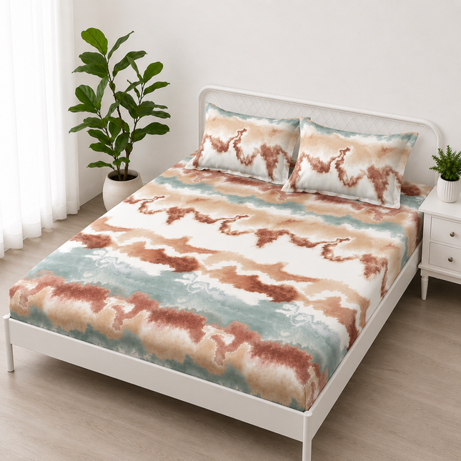 Husă de pat cu elastic din Bumbac Finet + 2 Fețe de Pernă, 160x200, Cod: DRS21