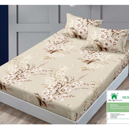 Husă de pat cu elastic din Bumbac Finet + 2 Fețe de Pernă, 160x200, Cod: DRM47