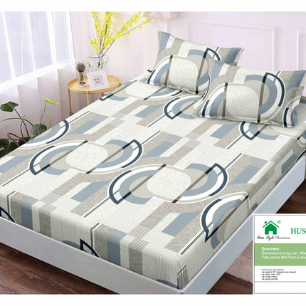 Husă de pat cu elastic din Bumbac Finet + 2 Fețe de Pernă, 140x200, Cod: DRM416
