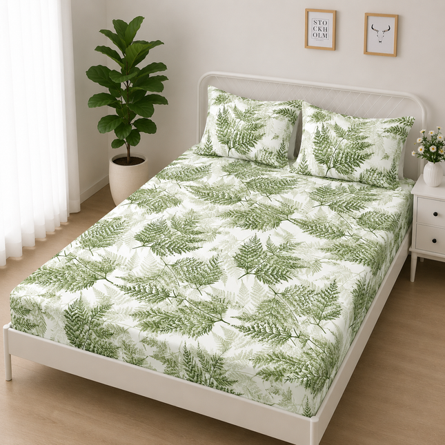 Husă de pat cu elastic din Bumbac Finet + 2 Fețe de Pernă, 160x200, Cod: DRS10