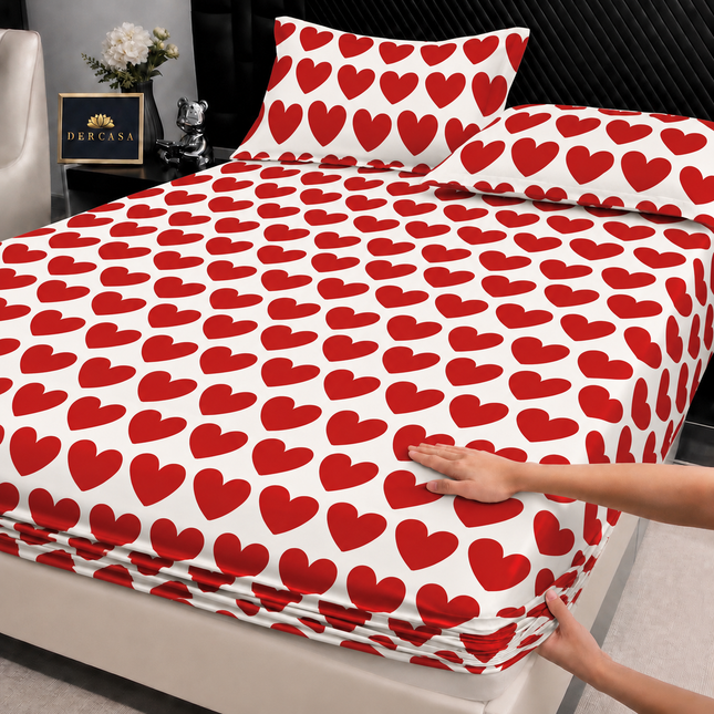 Husă de pat cu elastic din Bumbac Finet + 2 Fețe de Pernă, 180x200, Cod: DRW4
