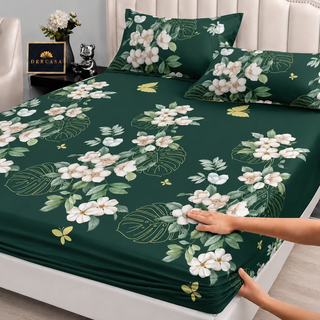 Husă de pat cu elastic din Bumbac Finet + 2 Fețe de Pernă, 180x200, Cod: DRW1
