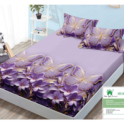 Husă de pat cu elastic din Bumbac Finet + 2 Fețe de Pernă, 180x200, Cod: DRM80