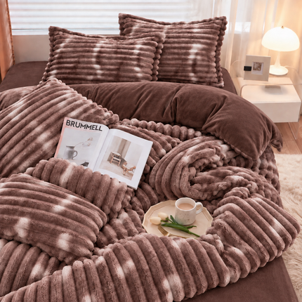 Set de Lux din blană de iepure artificială, 4 piese, Cod: BY61