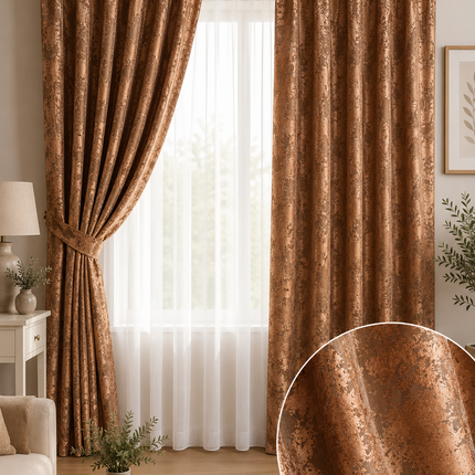Draperii Sena – Set 2 bucăți, Jacquard Elegant, Maro Caramel, cu rejansă, Cod: SNA9