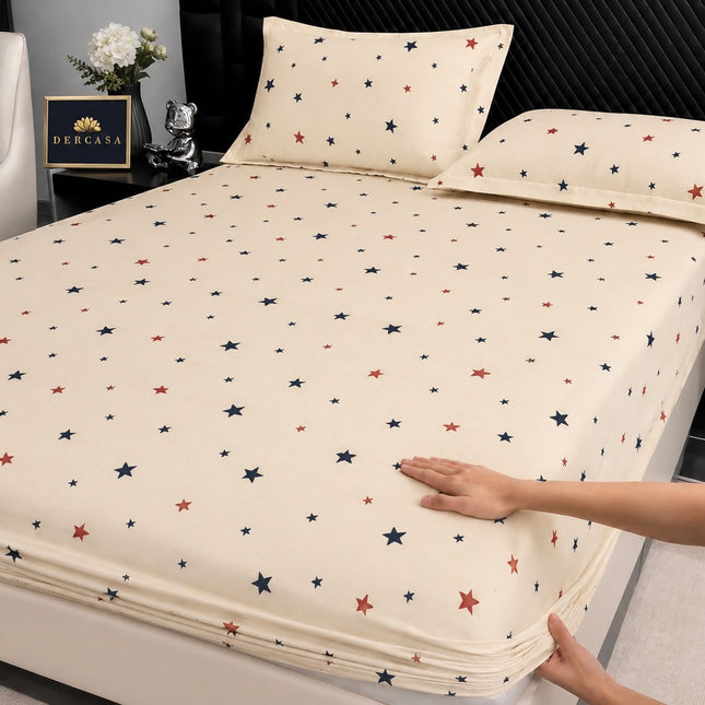 Husă de pat cu elastic din Bumbac Finet + 2 Fețe de Pernă, 140x200, Cod: DRW42
