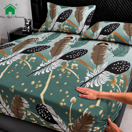 Husă de pat cu elastic din Bumbac Finet + 2 Fețe de Pernă, 180x200, Cod: DRM158