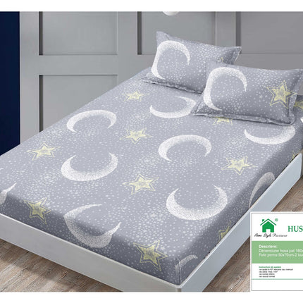 Husă de pat cu elastic din Bumbac Finet + 2 Fețe de Pernă, 160x200, Cod: DRM49