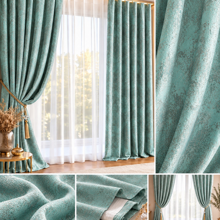 Draperii Sena – Set 2 bucăți, Jacquard Elegant, Turcoaz, cu rejansă, Cod: SNA3