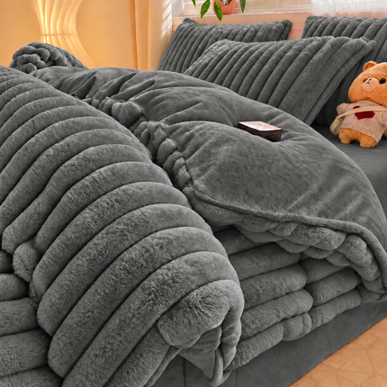 Lenjerie de Pat Plush Velvet Premium, 4 Piese, husă cu Elastic, Cod: PVL6