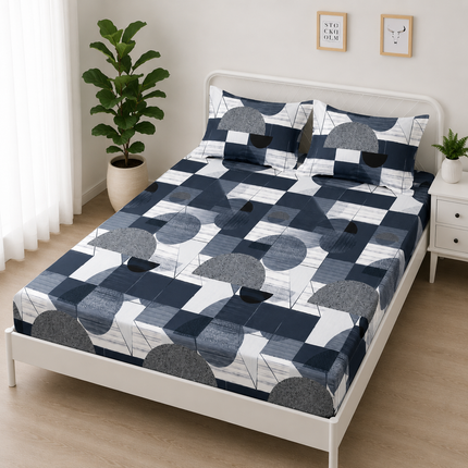 Husă de pat cu elastic din Bumbac Finet + 2 Fețe de Pernă, 160x200, Cod: DRS15