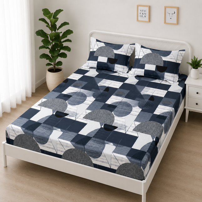 Husă de pat cu elastic din Bumbac Finet + 2 Fețe de Pernă, 160x200, Cod: DRS15