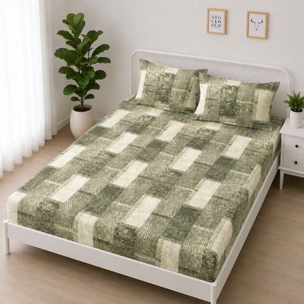 Husă de pat cu elastic din Bumbac Finet + 2 Fețe de Pernă, 160x200, Cod: DRS14