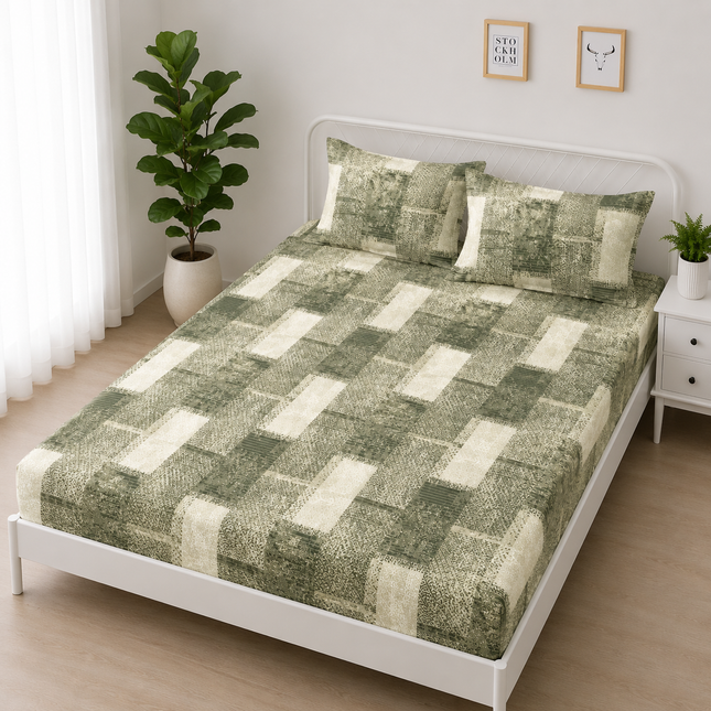 Husă de pat cu elastic din Bumbac Finet + 2 Fețe de Pernă, 160x200, Cod: DRS14