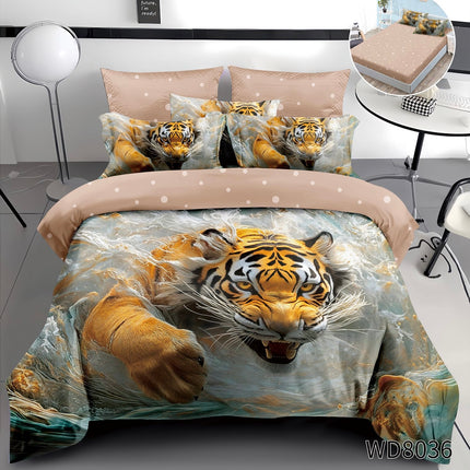 Lenjerie Premium cu efect panoramic 5D, cearșaf cu elastic, Cod: CDC-55