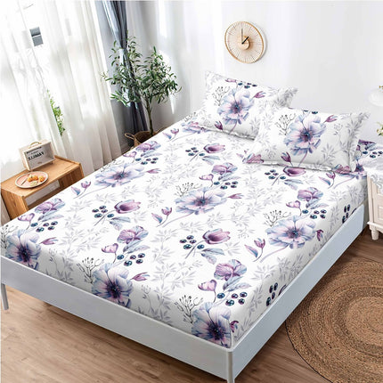 Husă de pat cu elastic din Bumbac Finet + 2 Fețe de Pernă, 180x200, Cod: DRS811