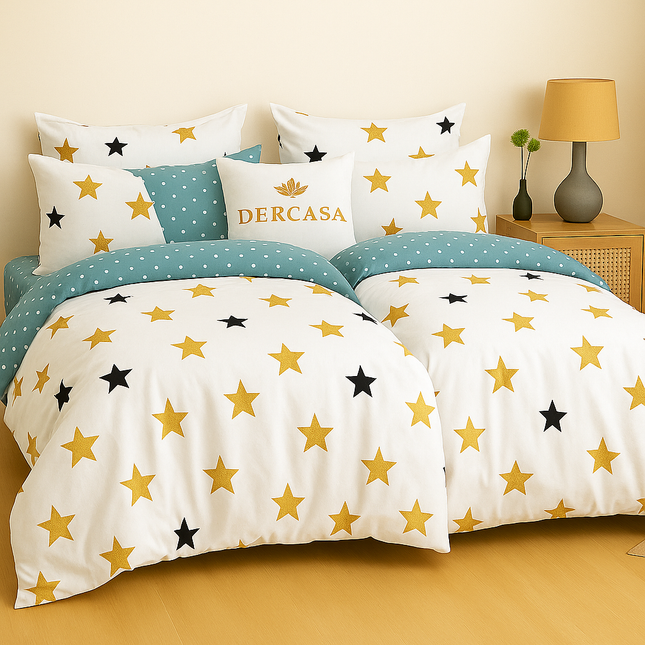 Set lenjerie pat – bumbac satinat, 7 piese, 2 huse pilotă, Cod: 7PS23