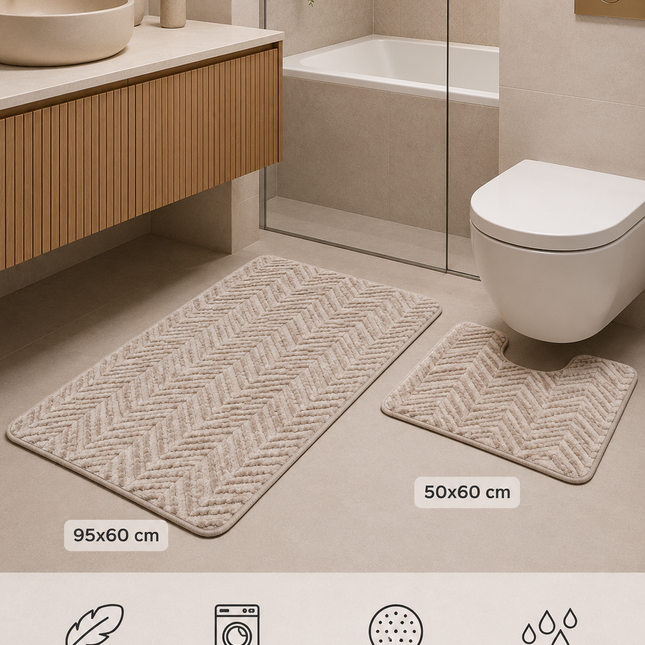 Covorașe de baie premium – Set 2 piese, ultra-absorbante și antiderapante, Cod: PBAY5