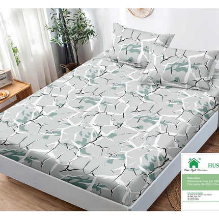 Husă de pat cu elastic din Bumbac Finet + 2 Fețe de Pernă, 180x200, Cod: DRM39