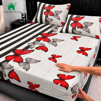 Husă de pat cu elastic din Bumbac Finet + 2 Fețe de Pernă, 180x200, Cod: DRM174