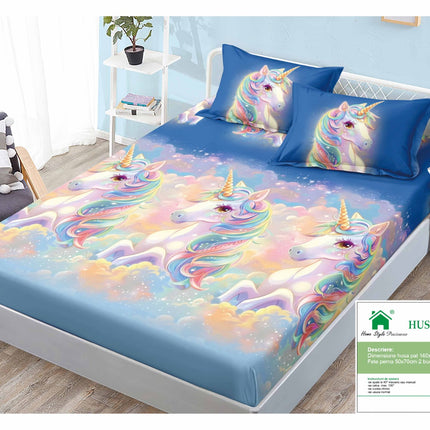Husă de pat cu elastic din Bumbac Finet + 2 Fețe de Pernă, 140x200, Cod: DRM421