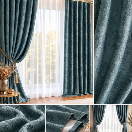 Draperii Sena – Set 2 bucăți, Jacquard Elegant, Petrol, cu rejansă, Cod: SNA12