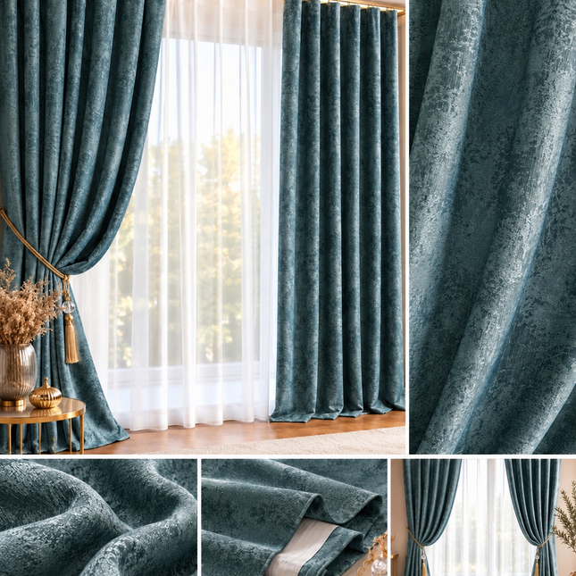 Draperii Sena – Set 2 bucăți, Jacquard Elegant, Petrol, cu rejansă, Cod: SNA12