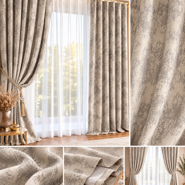Draperii Sena – Set 2 bucăți, Jacquard Elegant, Crem, cu rejansă, Cod: SNA5