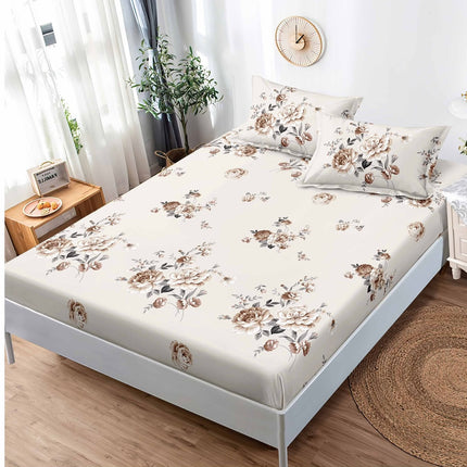 Husă de pat cu elastic din Bumbac Finet + 2 Fețe de Pernă, 180x200, Cod: DRS817