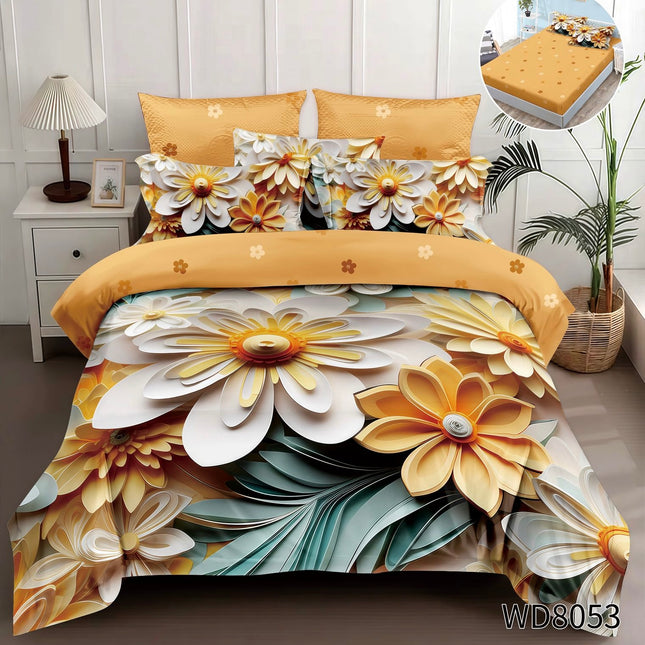 Lenjerie Premium cu efect panoramic 5D, cearșaf cu elastic, Cod: CDC-41